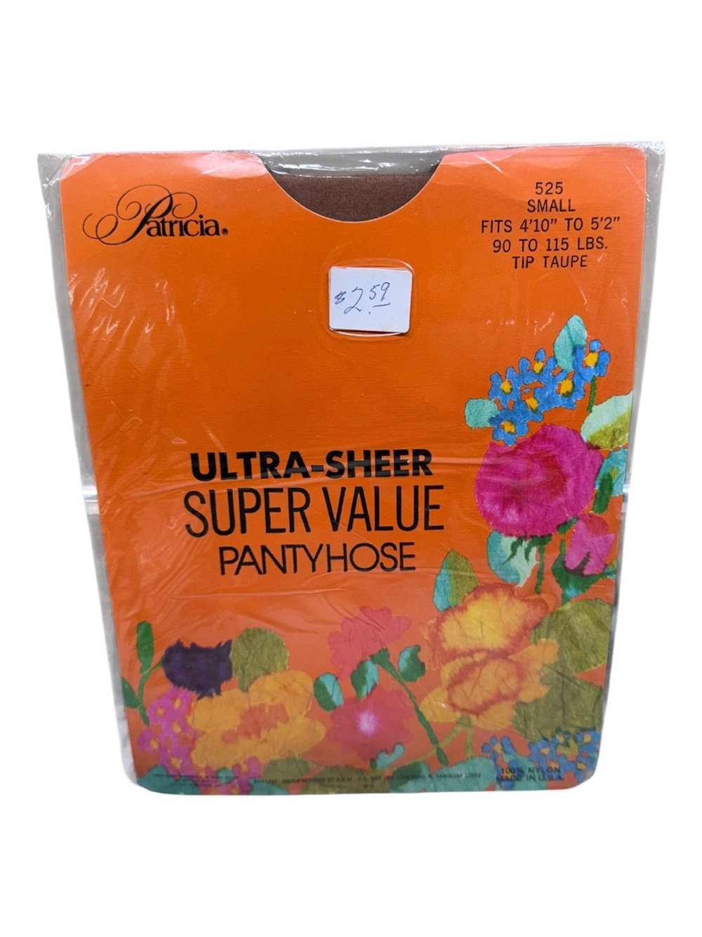 Vintage Patricia Ultra Sheer Pantyhose 100% Nylon Small Tip Taupe 525